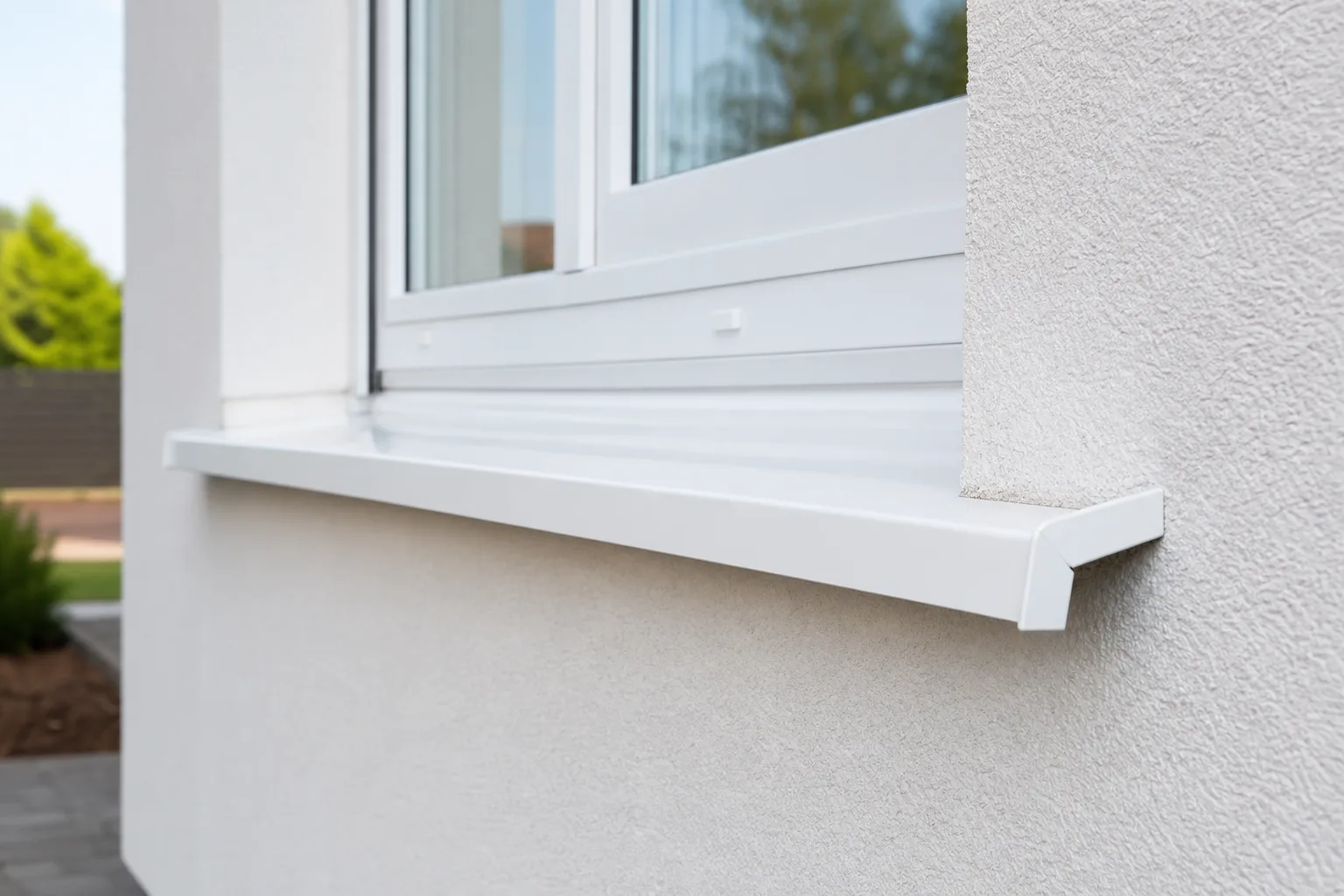 Bela aluminijumska okapnica ispod PVC prozora